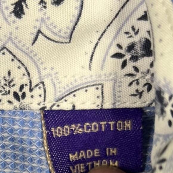 Tallia Purple Label Dress Shirt XL 17.5 Blue Micro Check Paisley Flip Cuff Men's - Picture 4 of 11